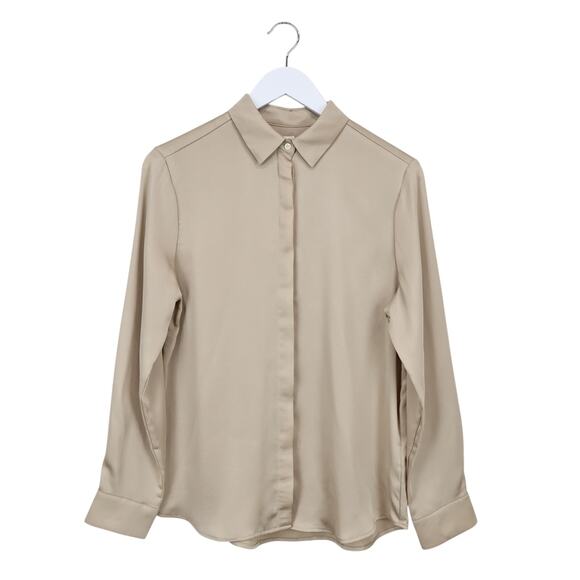 NWT J.Crew Factory Drapey Satin Button Up Shirt Classic Champagne Size Small - Picture 1 of 9